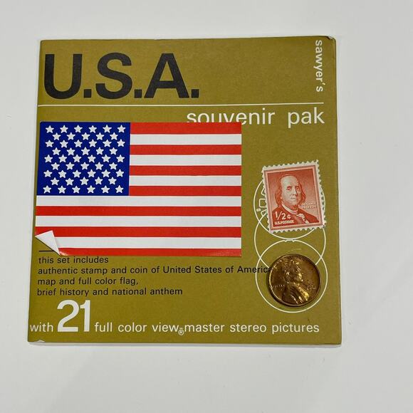 View-Master Scenic USA 3 reel packet/booklet A996 - flag stamp penny - Picture 4 of 9